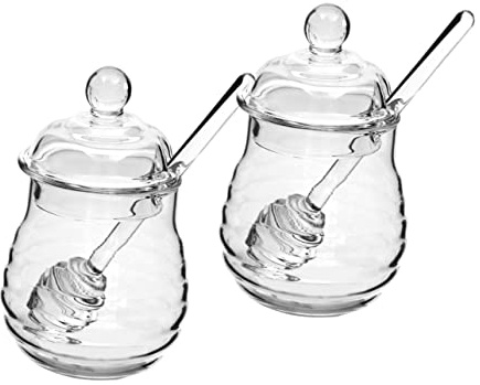 Cabilock 2 pièces Pot à Miel Verre Transparent avec Cuillère Spirale et Couvercle Lot de Pots pour Cuisine Maison et Design Antidérapant Réutilisable