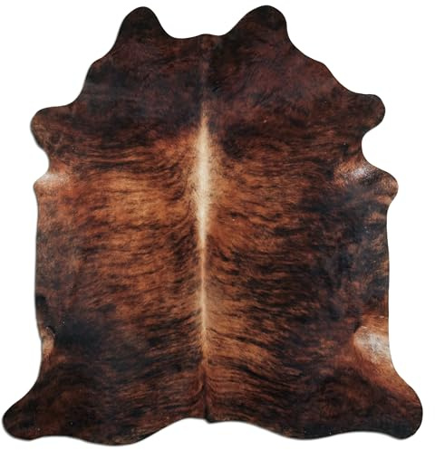 Livorio K329 Tapis en peau de vache de qualité supérieure - Marron/noir/blanc - Produit naturel unique en provenance d'Amérique du Sud - Peau de vache véritable - Beige Brindle - 210 x 200 cm