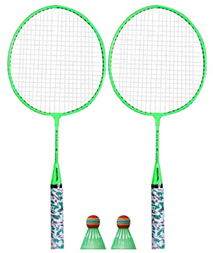 Qeunrtiy Badminton SchläGer für Kinder,FederbäLle SchläGer Sports Set mit 2 BäLlen für Kinder Spieler Drinnen Draussen Sport GrüN