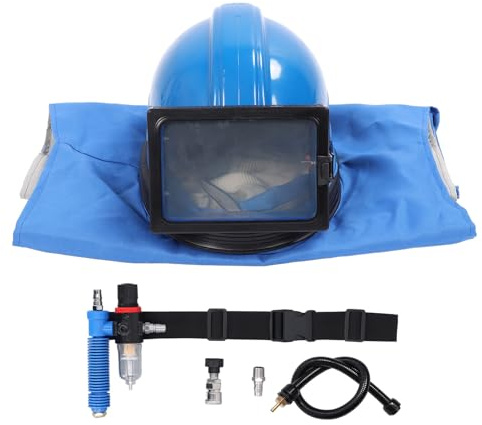 Pistola sabbiatrice mini portatile, sabbiatura ad aria professionale 1/4 ingresso 13mm filetto - Protezione avanzata con casco sabbiatura e ventilazione regolabile per uso
