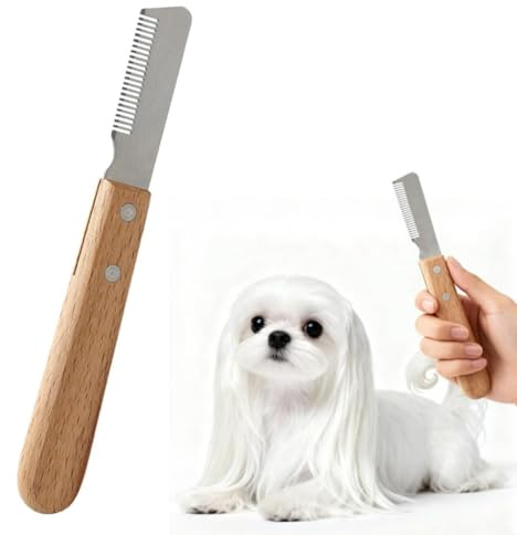 Stripping per cani Coltello Stripping a Denti Stretti Professionale, Strumento Ergonomico in Legno per Stripping Cani Razza, Adatto per Cani di Taglia Grande e Piccola, 17x1.8 cm, Ottimo per Rou