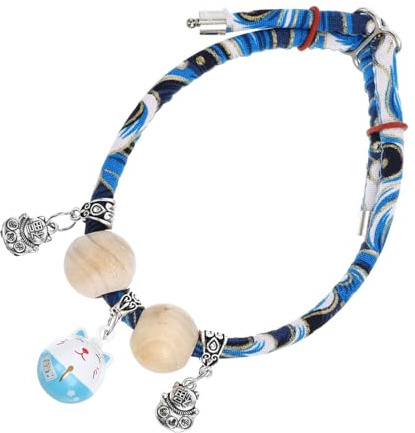 GANAZONO Holzhalsband für Kater mit Glocke Handgefertigt Verstellbares Sicherheits-Halsband Haustierhalskette aus Holzperlen als Accessoire Tragbar