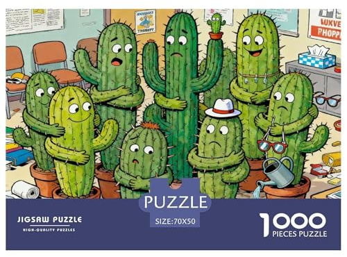 Séance de thérapie par câlin de Cactus Puzzle en Bois Imperméable Puzzles De 1000 Pièces pour Adultes Cadeaux Impossible Jeux Éducatifs