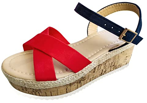 ZTFYKLIN Sandalias Mujer Verano De Cuña Con Hebilla Y Punta Abierta Para Mujer, Color Liso, A La, Red, 38 Fascitis Plantar Rosa Palo Pies Delicados Bajas Plataforma Caminar Agua Fucsia Corcho