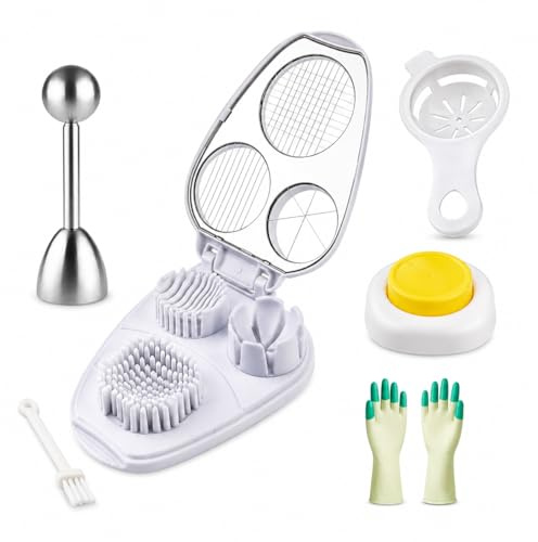 Egg Slicer for Boiled Eggs, 6PCS Egg Cooking Tools Set for Cooking Lovers, Include Egg Piercer,Egg Cutter, Egg Shell Cracker, Egg Separator, Egg Peeler Opener, Clean Brush and Glove