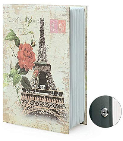 Small Sized Diversion Book Safe Storage Box, Dictionary Secret Safe Can with Security Combination Lock/Key, Diversion Book Hidden Safe (Key, Paris)
