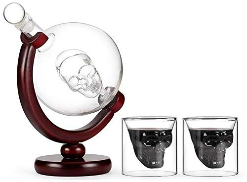 Skeleton Glass Globe Decanter Vodka Whisky 800ml Wine Carafe with Stopper 2 Whiskey Glasses Father's Day Gift Set