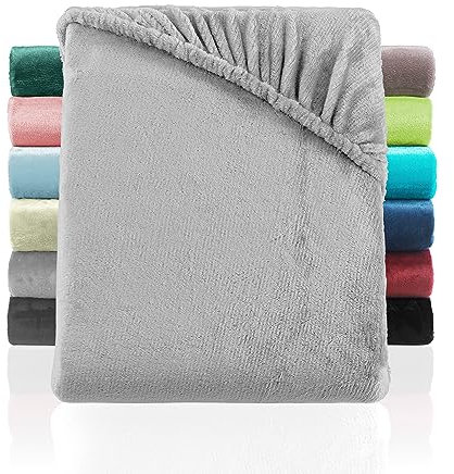 BaSaTex Cashmere Touch Plüsch Premium Spannbettlaken für Topper Matratzen - SUPER Soft Flauschiges Winter Spannbetttuch Nicky Teddy - wärmendes Bettlaken | 180x200-200x200 cm | Farbe: Grau