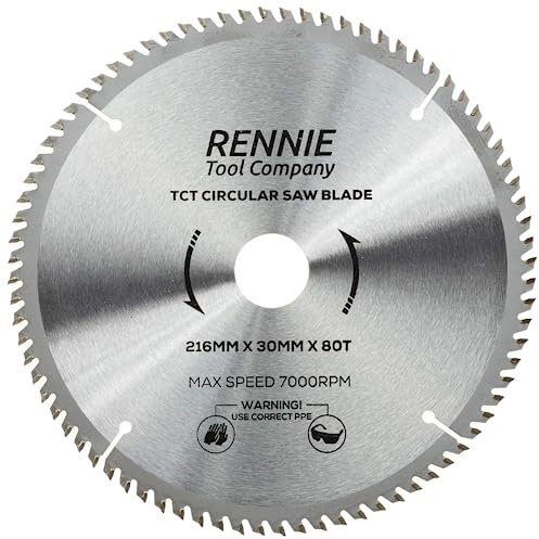 Rennie Tool Kreissägeblatt für Holz, 216 mm x 30 mm x 80 Zähne, inkl. Reduzierringe
