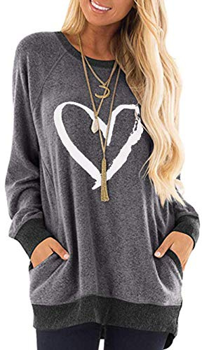 iChunhua Casual Women’s Long Sleeve Crewneck T Shirt Sweatshirt Tops with Pockets S-XXL