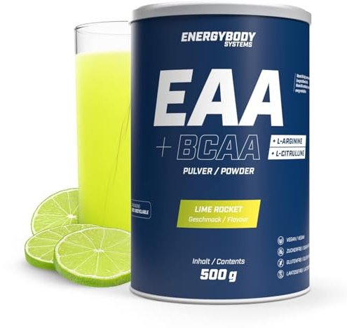 Energybody EAA Pulver mit BCAA Lime Rocket 500 g | mit L-Arginin & L-Citrullin, alle 8 essentiellen EAA Aminosäuren, vegan & zuckerfrei