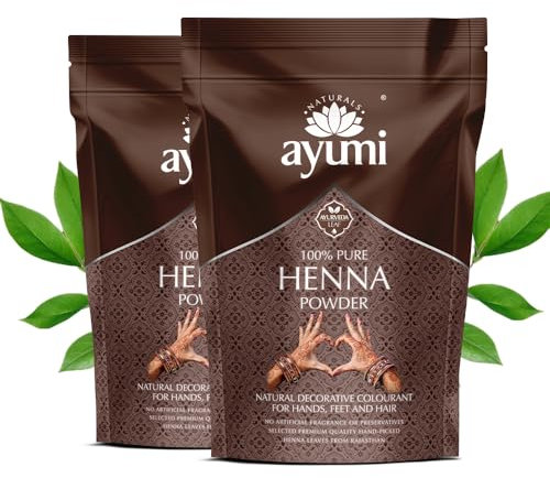 Ayumi Pure Henna 100% (Mendhi), 400g | Natural Dark Red Hair Dye | Chemical-Free Colour | Dandruff Prevention | Hair Growth & Moisture Conditioning Powder