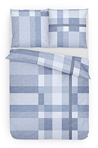 Träumschön Premium Bettwäsche 155x220 + 80x80 cm - Kariertes Design Hellblau - Sommer Bettwäsche aus Baumwolle – Weich, Atmungsaktiv & Hautfreundlich - bügelfrei