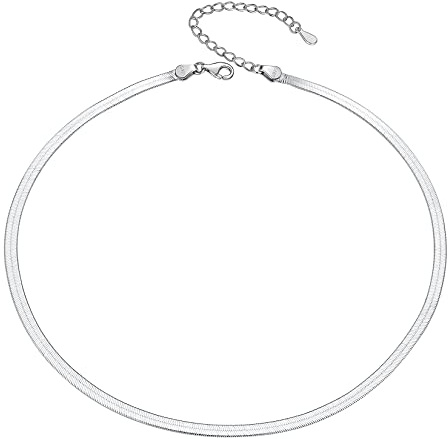 Silvora Collar Choker Mujer Plata de Primera Ley 925 3mm Cadena Plana Serpiente 32cm Ajustable Joyería Minimalista Regalo Madre Pareja
