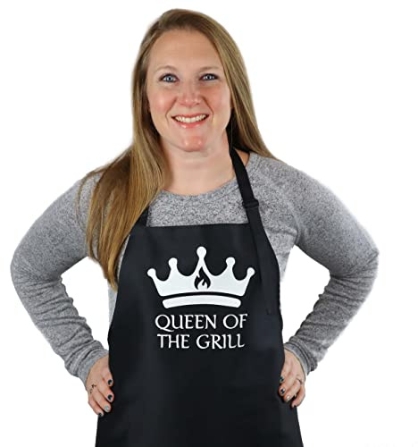 GuyAprons Queen of the Grill Apron, Funny Apron for Women, BBQ Grill Apron, Funny Chef Apron for Women Black