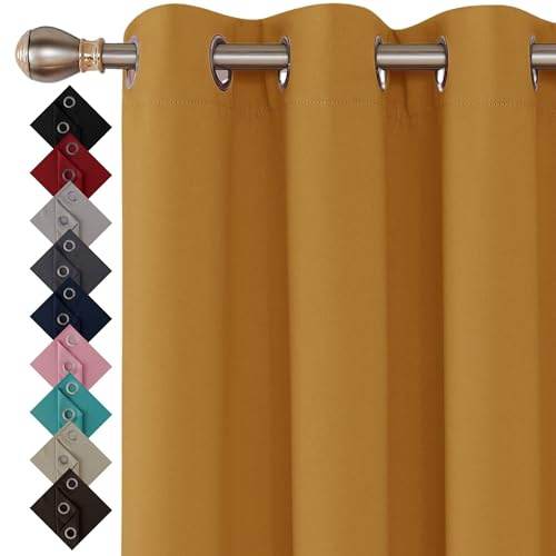 Blackout Curtains for Bedroom Windows (Ochre, 46 x 54 Drop Inch 2 Panels) | Thermal Insulated Window Treatment Blackout Ring Top Eyelet Curtains & Drapes for Living Room Windows