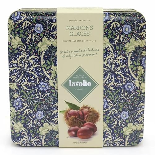 Lavolio Marrons glacés - sélection gourmande de marrons glacés italiens caramélisés - 9 pièces Châtaignes entières qualité A - Designer William Morris Coffret Cadeaux élégante - 230g