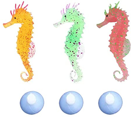 Fayemint 3 Stück Seepferdchen Deko, Leuchtend Künstliche Seepferdchen, für Aquarium Dekoration Glowing Effect Aquarium Hippocampus Ornament Fisch Tank Leuchtende Dekor