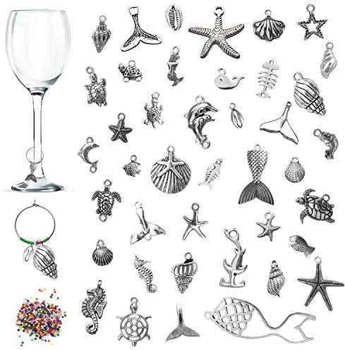 40 pezzi Segnabicchieri Charms per Bicchiere di Vino, Tema della Vita Marina Calice Marcatori di Bevande Tag con Fibbia per Cocktail Champagne Festa Di Degustazione Favori Forniture Decorative Regali