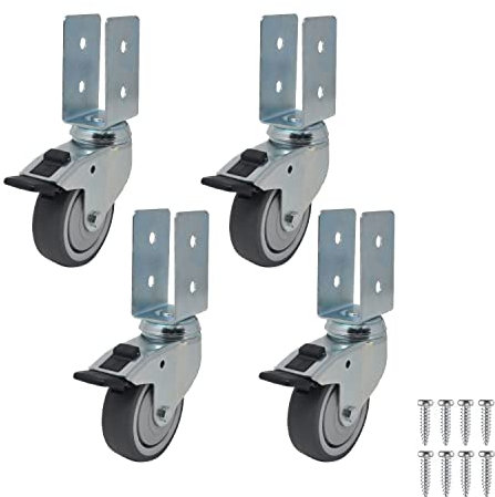 Castors Wheels - Kit 4 Ruote girevoli con freno e staffa a U 75 mm in gomma con cuscinetto a sfera - rotelle piroettanti - Ruota per mobili senza gambe - carrelli - portata max 220 kg