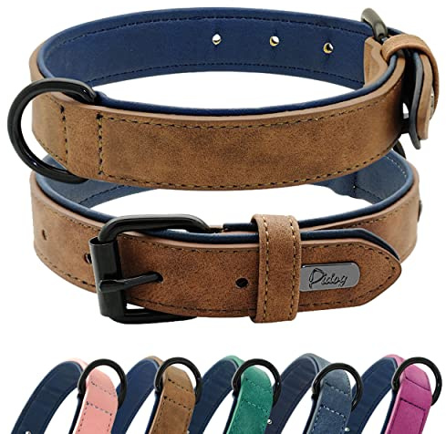 Didog Hundehalsband aus weichem, gepolstertem Leder, atmungsaktives, strapazierfähiges Hundehalsband aus Leder mit Verstellbarer, rostfreier Metallschnalle für mittelgroße und große Hunde, Braun, L