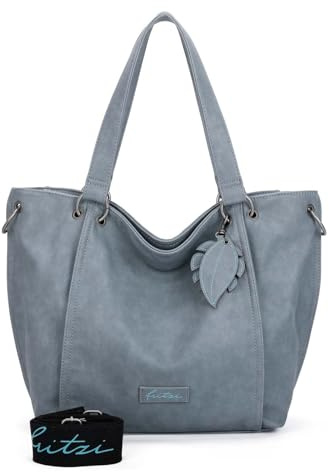 Fritzi02 Eco Damen Shopper Schultertasche Handtasche Alltag Reisen Büro mit Reißverschluss Innenfächern verstellbarem Gurt 33.5 x 54 x 12.5 cm – Grün, Hellblau, Blau, Schwarz, Anthrazit, Braun
