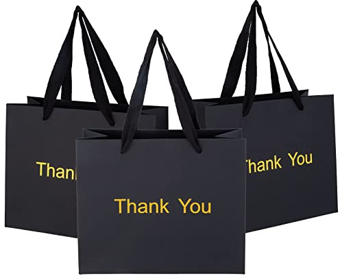 Ronvir 25 Stück Papier Geschenktüten mit Henkel 22x10x18cm,mit Thank You | 250gsm Dick,Recycelbar Papiertüten für Hochzeit, Party, Geburtstag, Feiern, Muttertag, Vatertag, Kindertag, Taufe, Danke