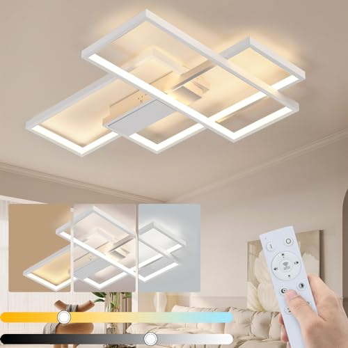 GBLY Deckenlampe LED Deckenleuchte Wohnzimmer 65cm Wohnzimmerlampe Modern | Schlafzimmerlampe Dimmbar mit Fernbedienung 65W Schlafzimmer Deckenbeleuchtung Groß Küchenlampe Weiß für Esszimmer Küche
