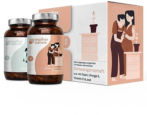 Mother Nature Schwangerschaftsvitamine - 105 Kapseln für die Schwangerschaft/mit Vitamin D, Jod, Eisen & Omega-3/100% Plastikfrei im Glas/Ohne Zusätze & Vegan