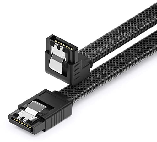 deleyCON 30cm SATA 3 Kabel Nylon 6 Gbit/s Datenkabel SATA III Anschlusskabel Serial ATA Verbindungskabel für Mainboard & Festplatte HDD SSD 1 S-ATA L-Stecker 90° Gewinkelt Schwarz