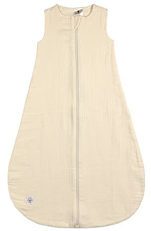 LÄSSIG Baby Sommerschlafsack ohne Ärmel Musselin Baumwolle GOTS zertifiziert/Muslin Baby Sleeping Bag GOTS vanilla, 86/92