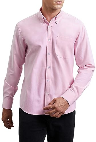 HISDERN Camicia da Uomo Oxford a Maniche Lunghe Casual Cotone Camicie con Tasche Regular Fit S-4XL