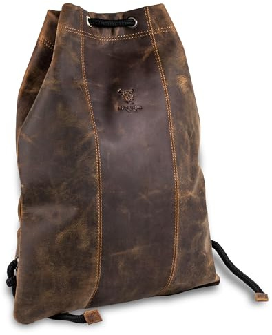 MATADOR Fitness Turnbeutel Damen Festival Rucksack Leder #SPARTA, eleganter Sportbeutel Damen, Echtleder Beutel mit Kordelzug, Kleiner Rucksack Herren Turnbeutel Herren Gym Bag