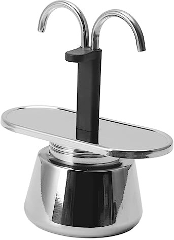 Yosoo Health Gear Mini Moka Pot 2 Tasses Mini Express Swiss Moka Pot, 100 ML Double Tête En Acier Inoxydable Moka Cafetière, 2 Tubes DIY Espresso Cafetière Antiadhésive Conduit Cafetière pour Home