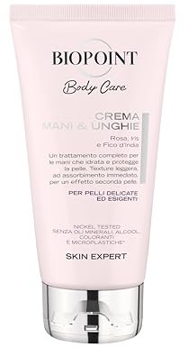 Biopoint - Crema Mani & Unghie, Arricchita con Fico D'India e Rosa, Idrata e Protegge, ad Assorbimento immediato, Crema mani per Pelli Delicate, 75ml