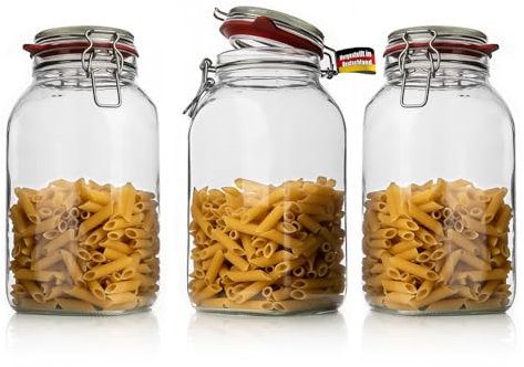 BigDean 3 Stück Vorratsgläser mit Bügelverschluss luftdicht 2,5 L transparent - Glasbehälter mit Deckel - luftdichte Vorratsbehälter Einmachgläser -Made in Germany