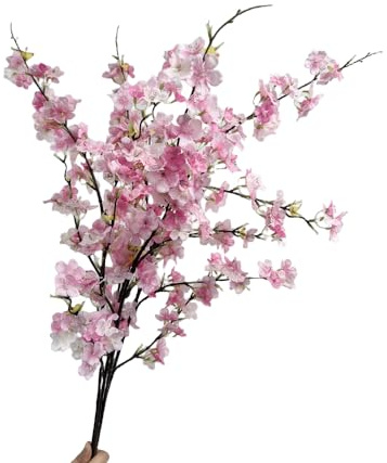 Lot de 4 fleurs artificielles pour vase, 109,2 cm de long, branches de cerisier en soie pour décoration de maison, de mariage, rose foncé