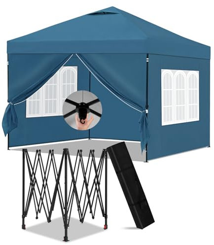 Laneetal Pavillon 3x3 m, Faltpavillon mit Seitenwänden, wasserfest stabil Winterfest, Outdoor Gartenpavillon, Partyzelt Gartenzelt, höhenverstellbar, UV Schutz, Metallrahmen, Blau