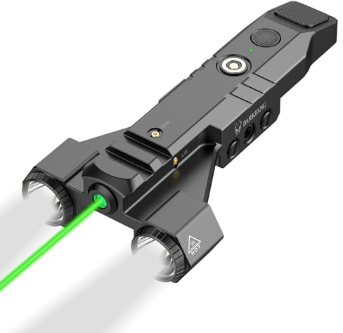 DARKFANG 1450 Lumen Tactical Flashlight with Green Laser Beam Combo, Low Profile Design Rechargeable Weapon Light for Picatinny Rail