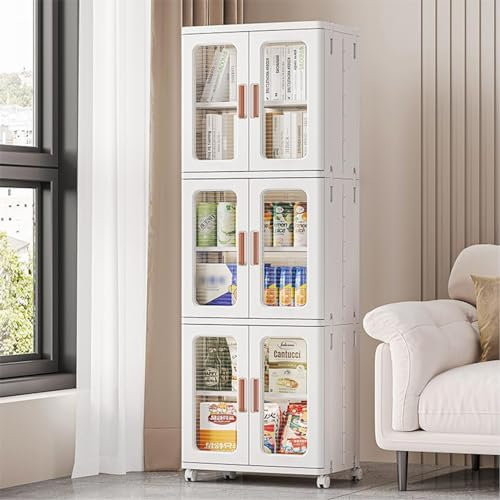 Faltbare Aufbewahrungsboxen Große, stapelbare Organiser-Lagerung, Multifunktional Aufbewahrungsbehälter, 3 Tier Kunststoff Aufbewahrungsbehälter Kabinett-Behälter mit Türen Räder A,65*39*172cm
