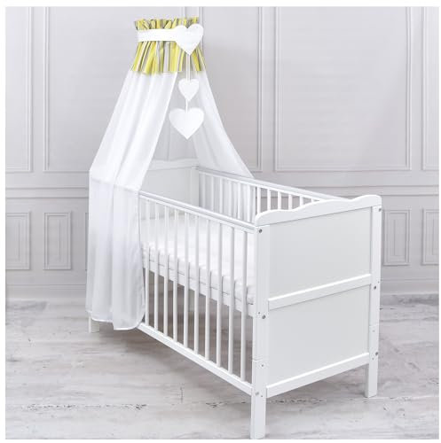Generisch Baby Delux Babybett Himmel Betthimmel Chiffon Baldachin für Babybett Kinderbett Wiege Stubenwagen Himmelstange Applikationen Herz Deko (Streifen Gelb, ohne Himmelstange)
