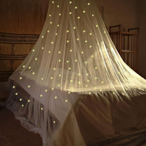 Sonhomay Betthimmel mit leuchtenden Sternen, faltbarer Betthimmel für Mädchen, Moskitonetz, runde Kuppel, Prinzessinnen-Baldachin für Mädchen, Schlafzimmer, Dekoration