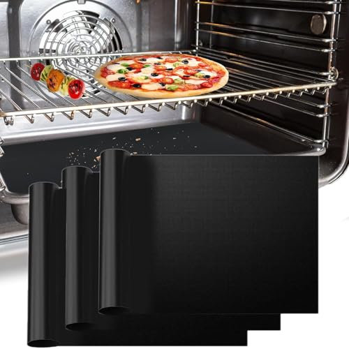 3PCS Universal Oven Liners Baking Mat, 40x33cm Non-Stick and Heavy-Duty Washable Reusable Assisted Sheet, Home Accessories Kitchen Reusable for Protector Bottom of Cooker Oven BBQ Baking Tray-(Black)