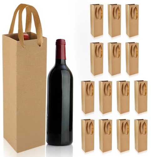 BNGXR Bolsas para Botellas,Bolsa para vino de papel kraft,15 Piezas Bolsas de Papel Kraft,Bolsas para Botellas de Vino Regalo,organizador de vino,color marrón,para Navidad,fiesta (35 x 9 x 11 cm)