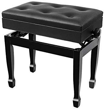 ASumPio Klavierhocker, Klavierbank, Ergonomischer Klavierhocker Aus Holz, Weich Gepolsterter Sitz Aus Leder, Mit Bücherablagefach, Robust Und Langlebig,Black 1