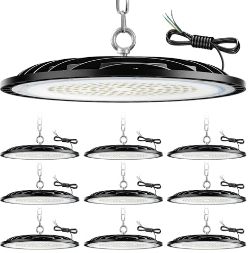 ZXICH UFO LED Lámpara de Alta Bahía,150W 22500LM Led Iluminación Comercial,6000K-6500K LED Iluminación de Almacén,IP65 Impermeable Naves Industriales Para Patio,Garaje,Fábrica,Taller(10 Pack,150W)