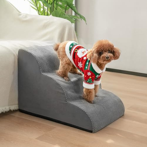 Mora Pets Hundetreppe für Kleine Hunde Haustiertreppe für Bett und Sofa Hunde Treppe rutschfeste waschbarer Bezug Katzentreppe Hunderampe aus Schwamm 3 Stufen