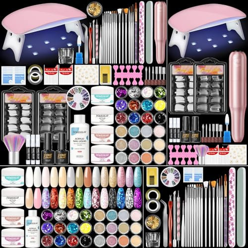 PEACECOLOR Acryl Nagelset mit UV/LED Nagellampe Nagelfräser, 28 Farben Acrylpulver für Nägel mit Acryl Liquid Acryl Nagelset Starterset Komplett für Anfänger Selber Machen Acrylnägel