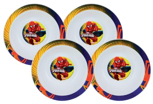 FUN HOUSE | Set 4 Bols Ø 16CM Spiderman Pour Enfant | 4 Bols Assiettes Creuses | Réutilisable + Micro-Ondable | Licence Officielle | Marque Française | Fan Spiderman | Couleurs Vives | Idée Cadeau