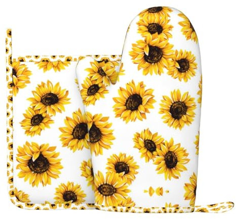Guanti da forno in silicone con girasole e tappetino da cucina per barbecue